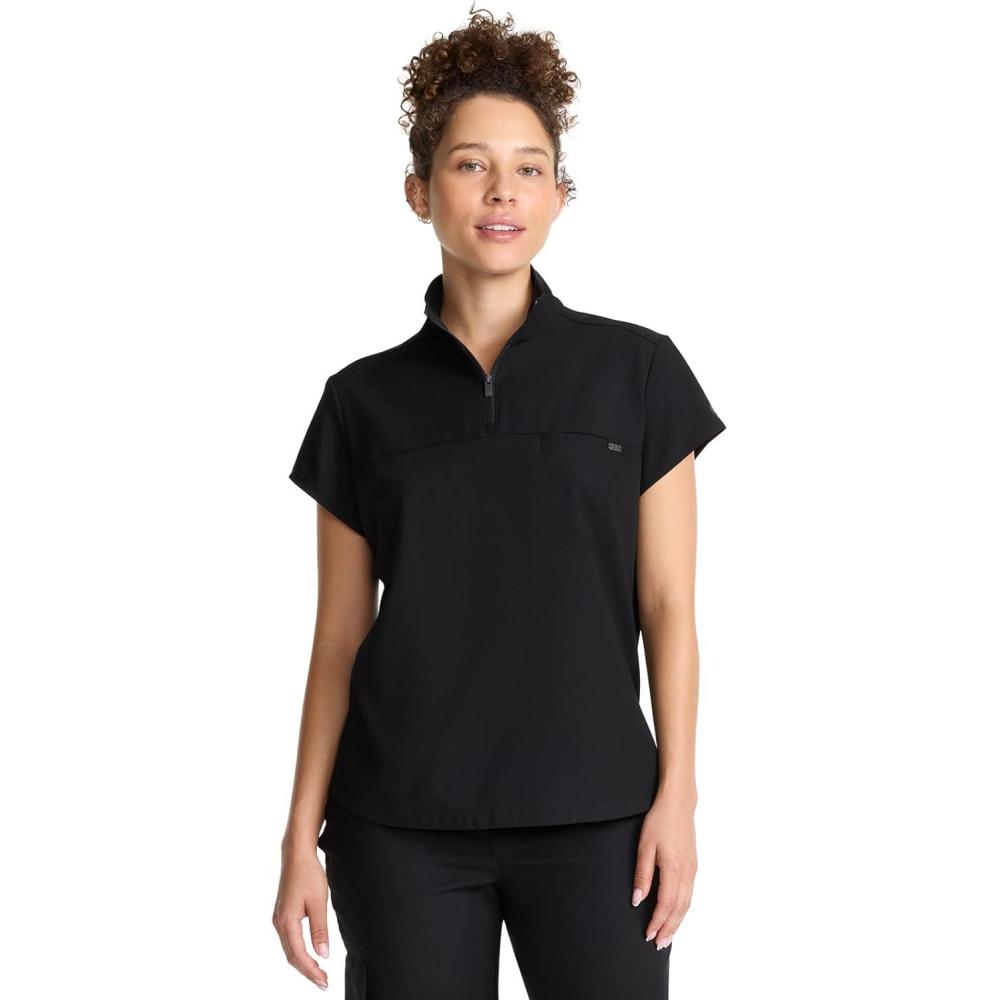 imageHealing Hands Scrubs for Women Scrub Top with Zip Stand Collar 360 Stretch HH752Black