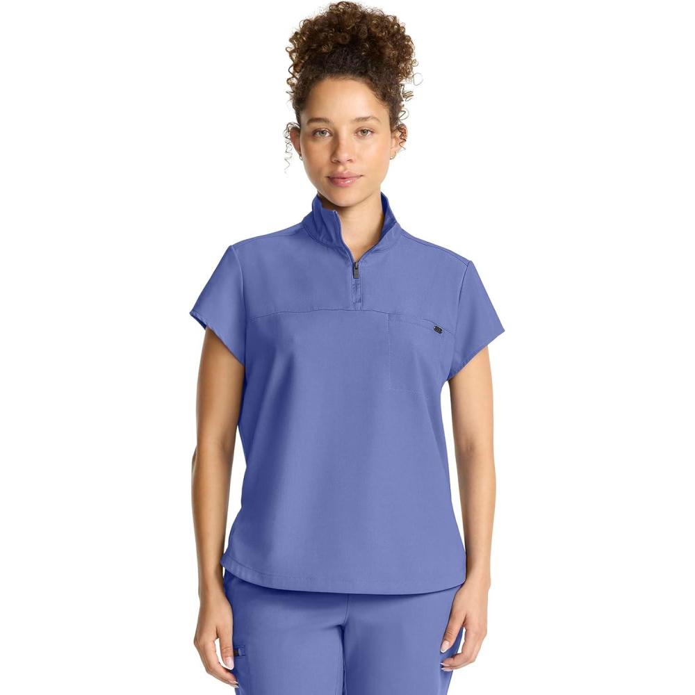 imageHealing Hands Scrubs for Women Scrub Top with Zip Stand Collar 360 Stretch HH752Ceil