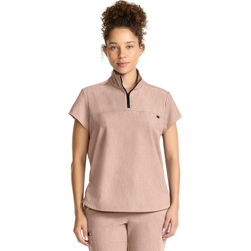 imageHealing Hands Scrubs for Women Scrub Top with Zip Stand Collar 360 Stretch HH752Desert Taupe