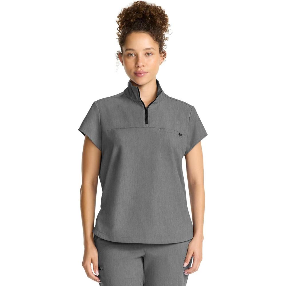 imageHealing Hands Scrubs for Women Scrub Top with Zip Stand Collar 360 Stretch HH752Heather Ash