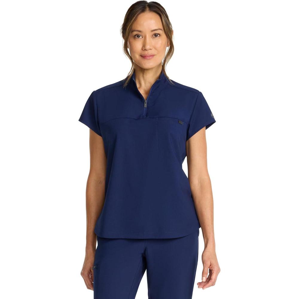 imageHealing Hands Scrubs for Women Scrub Top with Zip Stand Collar 360 Stretch HH752Navy