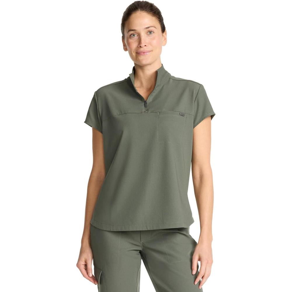 imageHealing Hands Scrubs for Women Scrub Top with Zip Stand Collar 360 Stretch HH752Olive