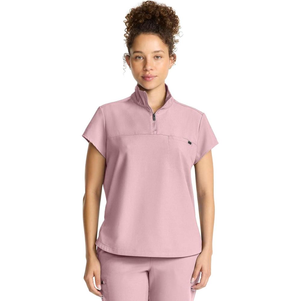 imageHealing Hands Scrubs for Women Scrub Top with Zip Stand Collar 360 Stretch HH752Pink Pearl