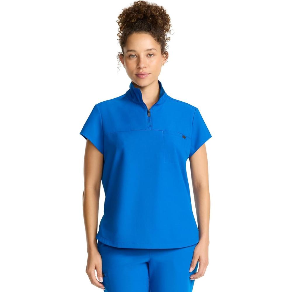 imageHealing Hands Scrubs for Women Scrub Top with Zip Stand Collar 360 Stretch HH752Royal