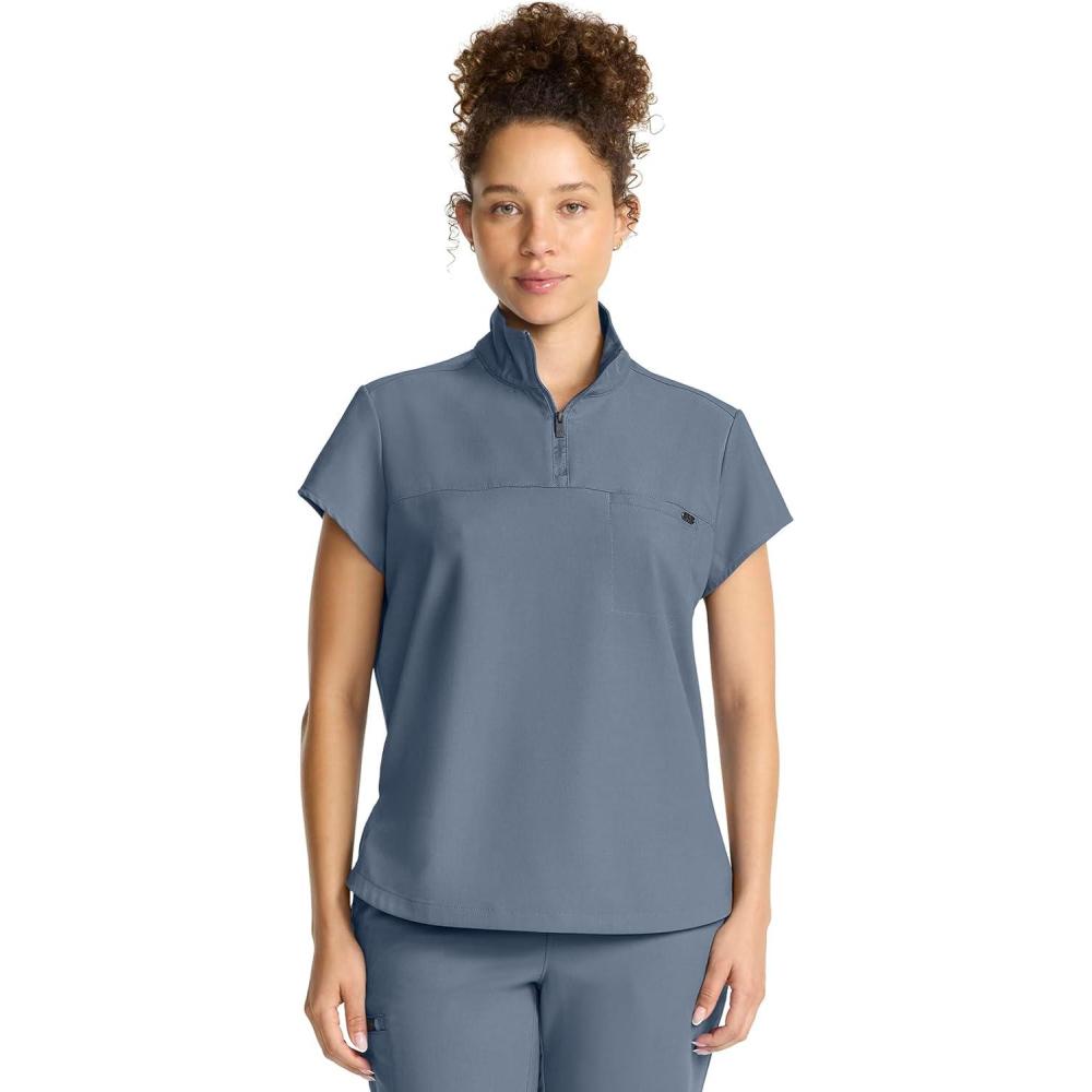 imageHealing Hands Scrubs for Women Scrub Top with Zip Stand Collar 360 Stretch HH752Twilight Blue