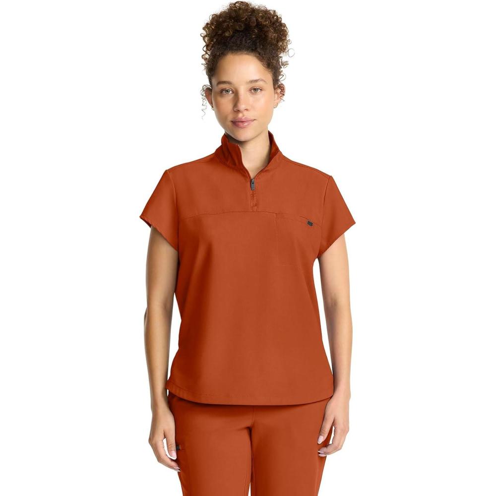 imageHealing Hands Scrubs for Women Scrub Top with Zip Stand Collar 360 Stretch HH752Warm Sunrise