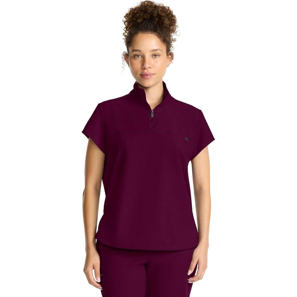 imageHealing Hands Scrubs for Women Scrub Top with Zip Stand Collar 360 Stretch HH752Wine