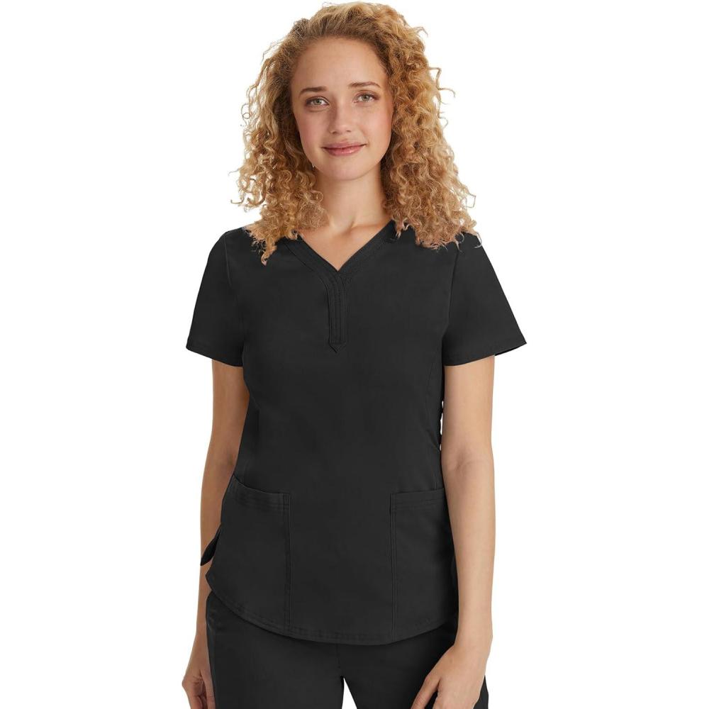 imageHealing Hands Scrubs for Women YNeck Jane Modern Fit Triple Stitch Detail 2 Pockets 2Way Stretch ampamp Shirttail Hem  2167Black
