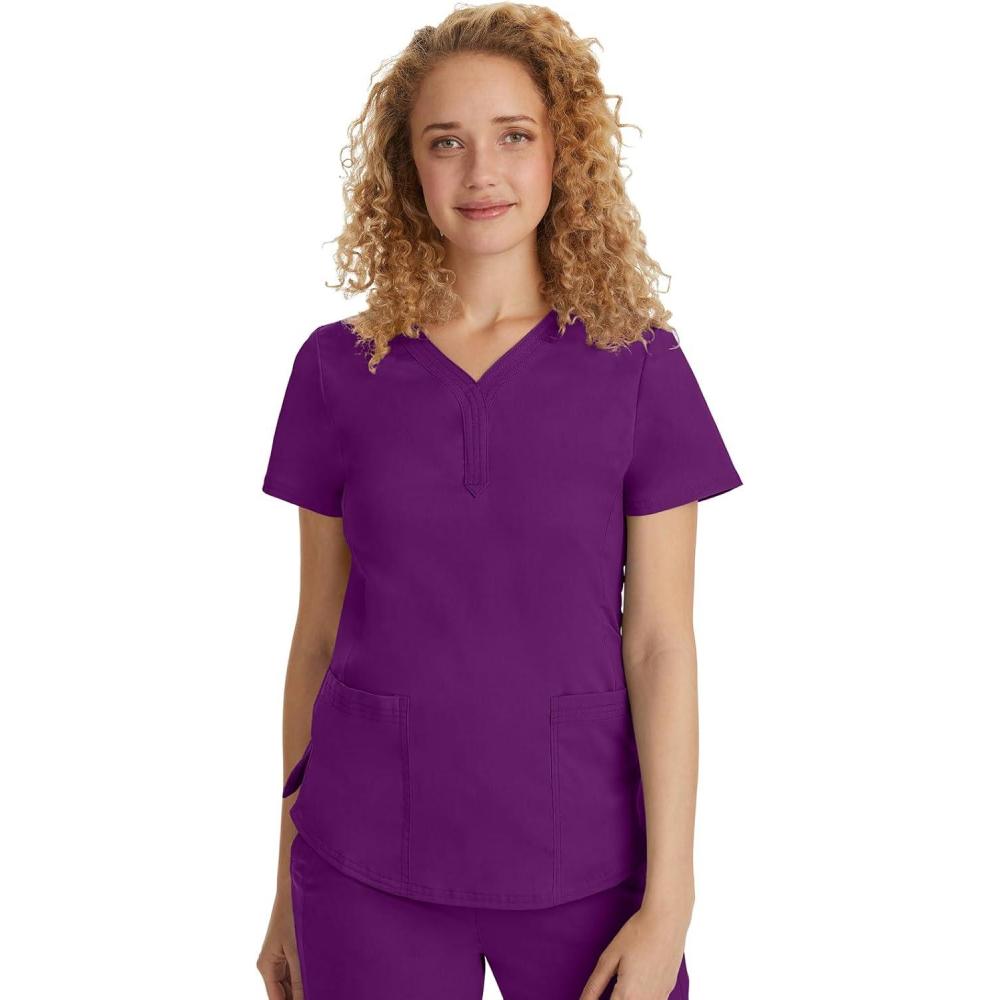 imageHealing Hands Scrubs for Women YNeck Jane Modern Fit Triple Stitch Detail 2 Pockets 2Way Stretch ampamp Shirttail Hem 2167Eggplant