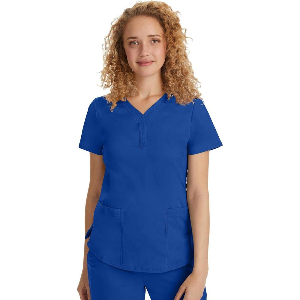 imageHealing Hands Scrubs for Women YNeck Jane Modern Fit Triple Stitch Detail 2 Pockets 2Way Stretch ampamp Shirttail Hem  2167Galaxy Blue