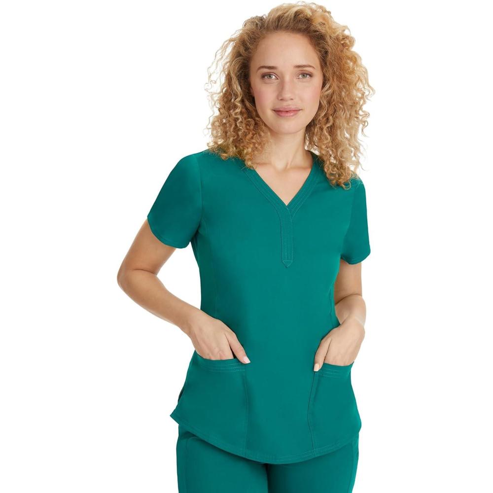 imageHealing Hands Scrubs for Women YNeck Jane Modern Fit Triple Stitch Detail 2 Pockets 2Way Stretch ampamp Shirttail Hem 2167Hunter