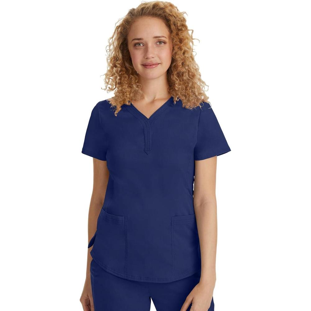 imageHealing Hands Scrubs for Women YNeck Jane Modern Fit Triple Stitch Detail 2 Pockets 2Way Stretch ampamp Shirttail Hem 2167Navy