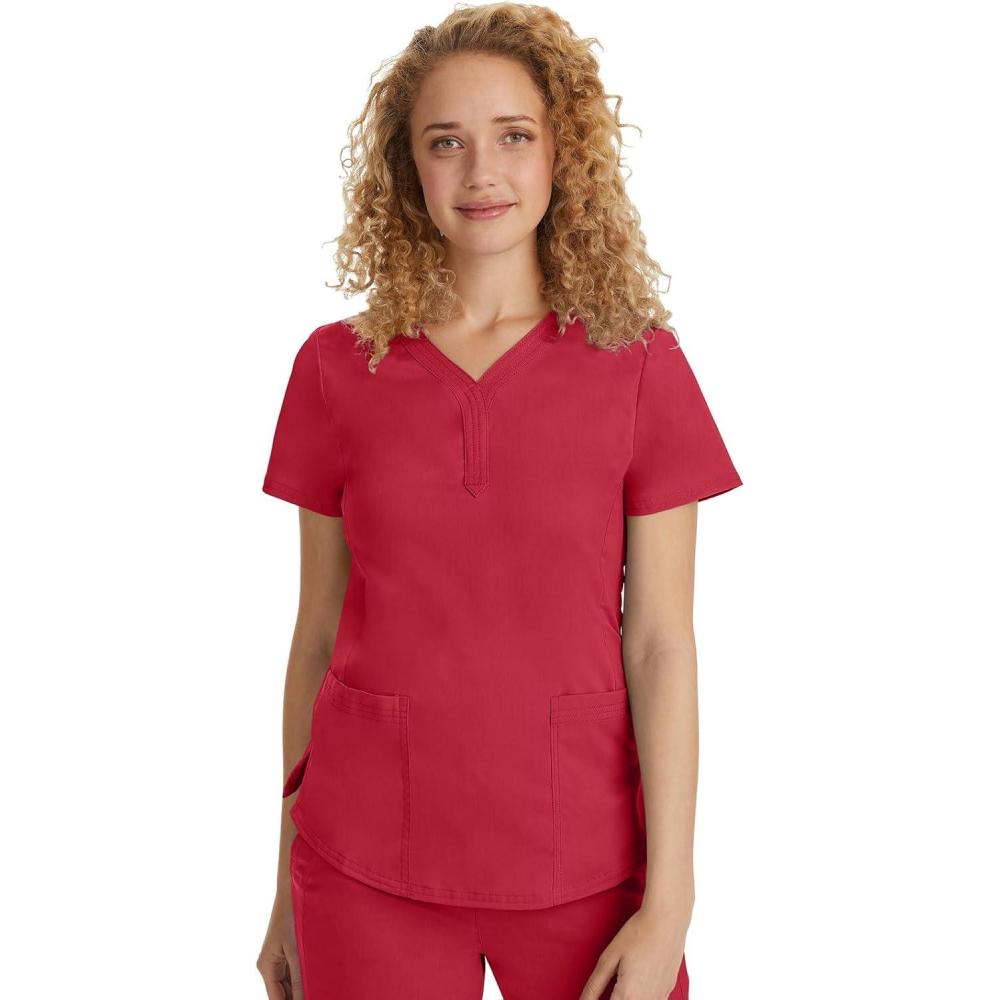 imageHealing Hands Scrubs for Women YNeck Jane Modern Fit Triple Stitch Detail 2 Pockets 2Way Stretch ampamp Shirttail Hem 2167Red