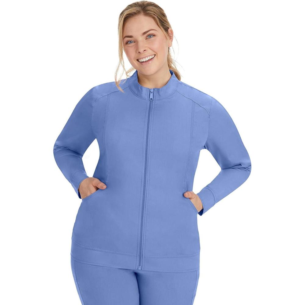 imageHealing Hands Womens Scrub Jacket ZipUp Front with 2Way Stretch Comfort ampamp Big Kangaroo Pockets 5038Ceil
