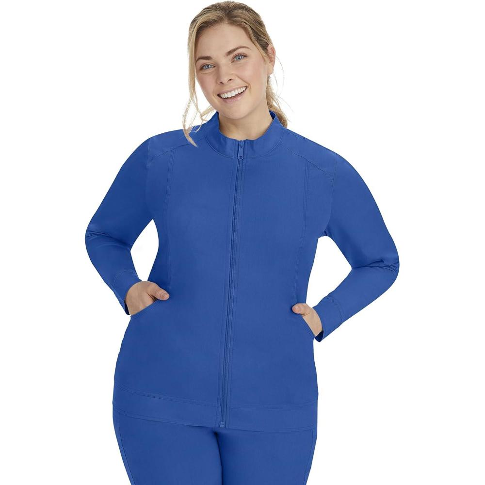 imageHealing Hands Womens Scrub Jacket ZipUp Front with 2Way Stretch Comfort ampamp Big Kangaroo Pockets 5038Royal