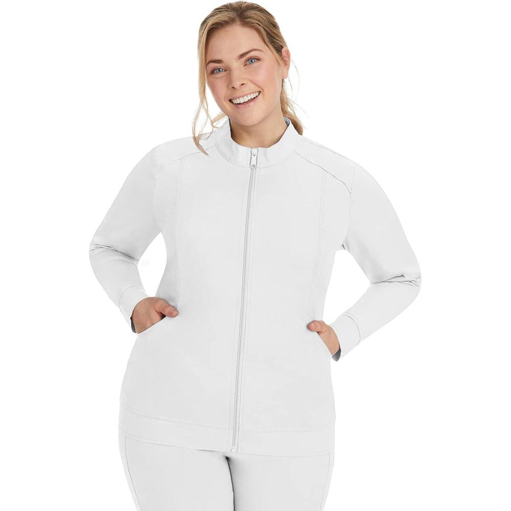 imageHealing Hands Womens Scrub Jacket ZipUp Front with 2Way Stretch Comfort ampamp Big Kangaroo Pockets 5038White