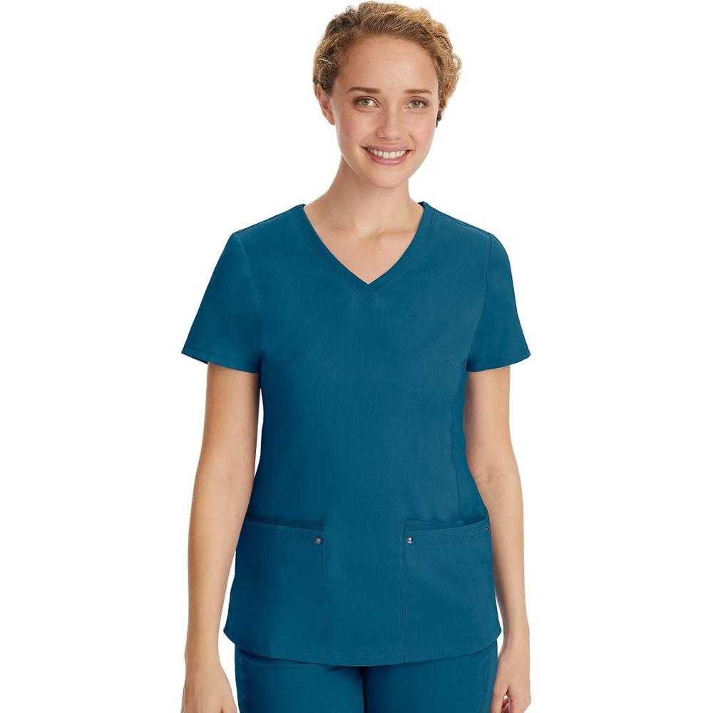 imageHealing Hands Womens Scrub Top VNeck with 2 Pockets 2Way Stretch and Yoga Knit Side Panels for Slim Fit 2245Caribbean