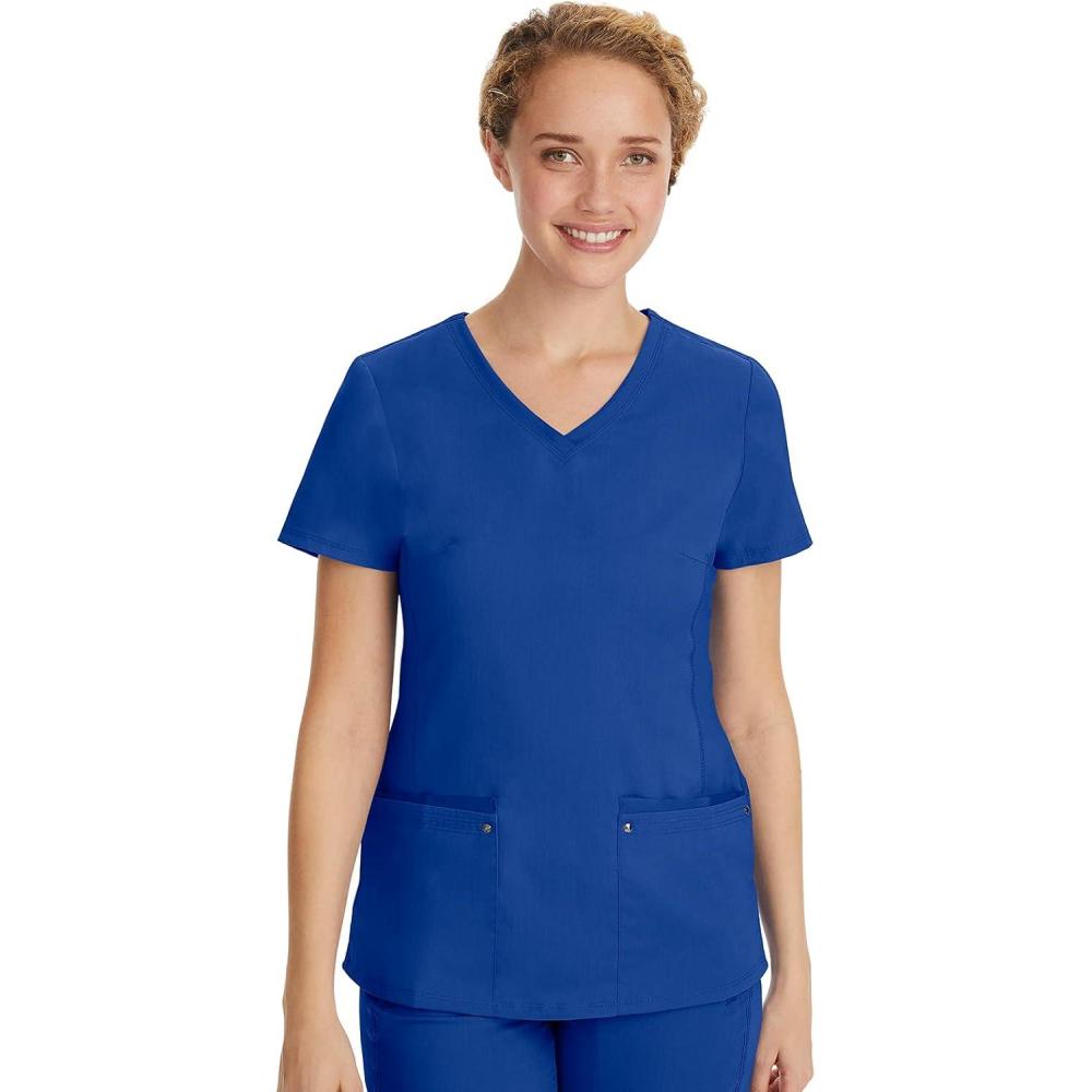 imageHealing Hands Womens Scrub Top VNeck with 2 Pockets 2Way Stretch and Yoga Knit Side Panels for Slim Fit 2245Galaxy Blue