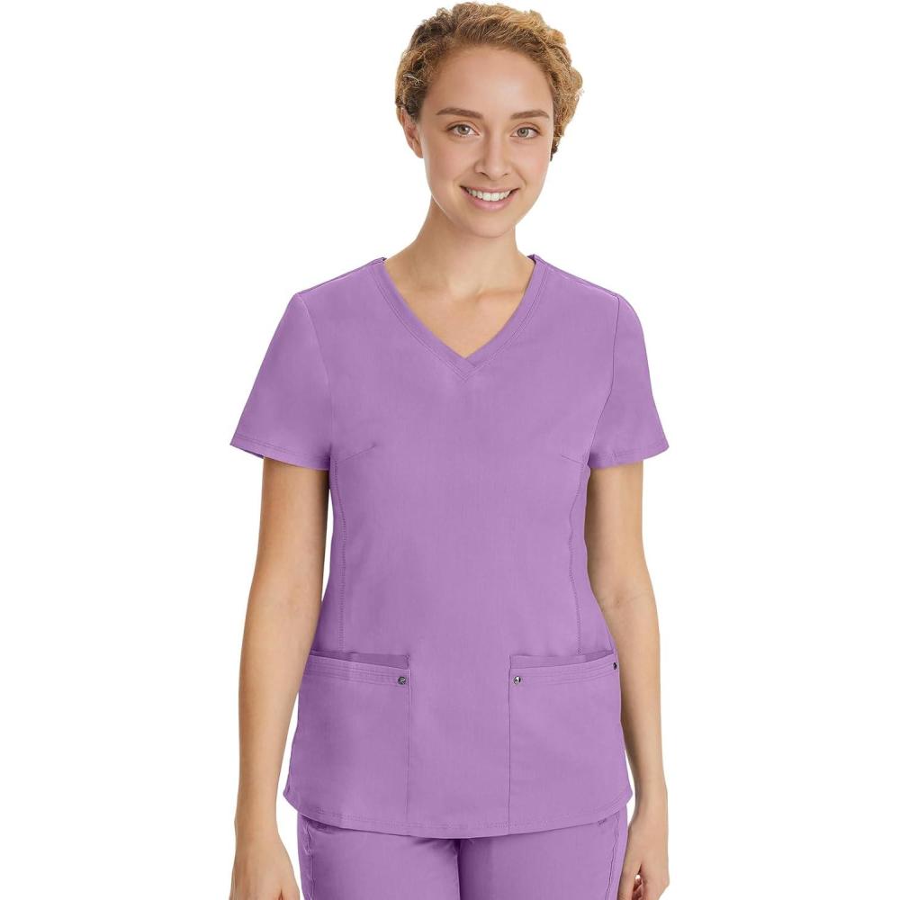 imageHealing Hands Womens Scrub Top VNeck with 2 Pockets 2Way Stretch and Yoga Knit Side Panels for Slim Fit 2245Purple Moonstone