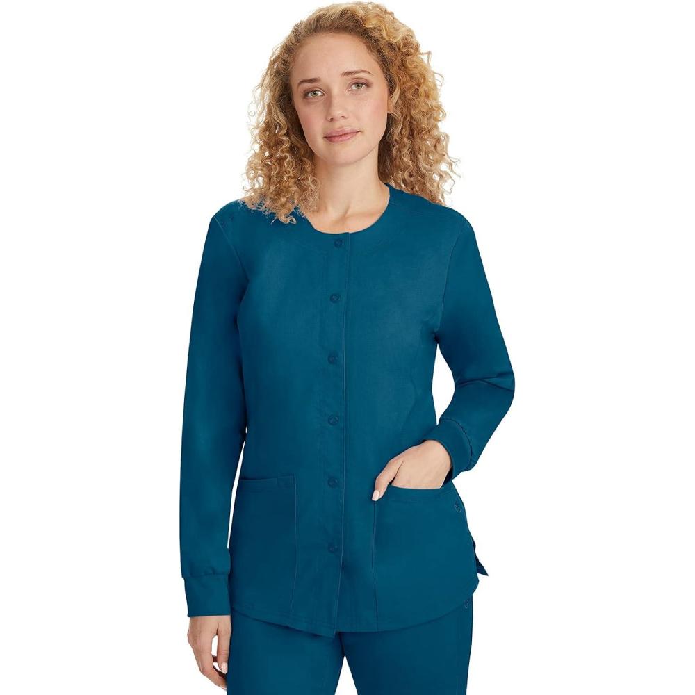 imageHealing Hands Womens Snap Front Scrub Jacket Daisy 2Way Stretch Uniform 5063Caribbean