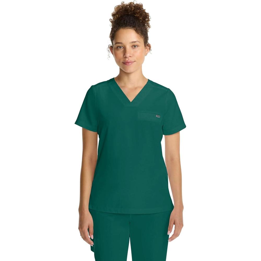 imageHealing Hands Womens Tops VNeck Scrub Top Tuckin with Welt Chest Pocket HH755Hunter