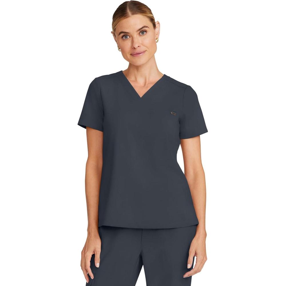 imageHealing Hands Womens Tops VNeck Scrub Top Tuckin with Welt Chest Pocket HH755Pewter