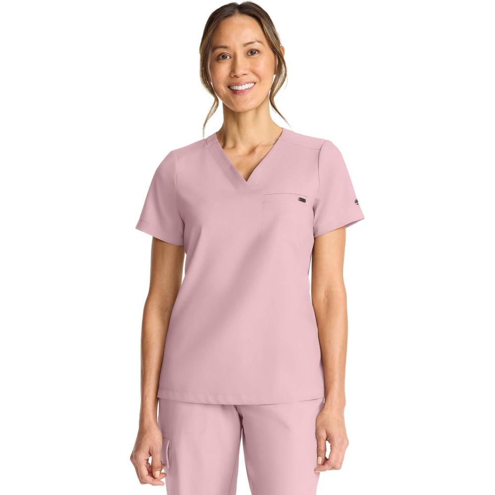imageHealing Hands Womens Tops VNeck Scrub Top Tuckin with Welt Chest Pocket HH755Pink Pearl