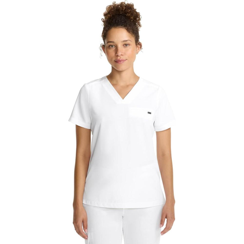 imageHealing Hands Womens Tops VNeck Scrub Top Tuckin with Welt Chest Pocket HH755White Gardenia