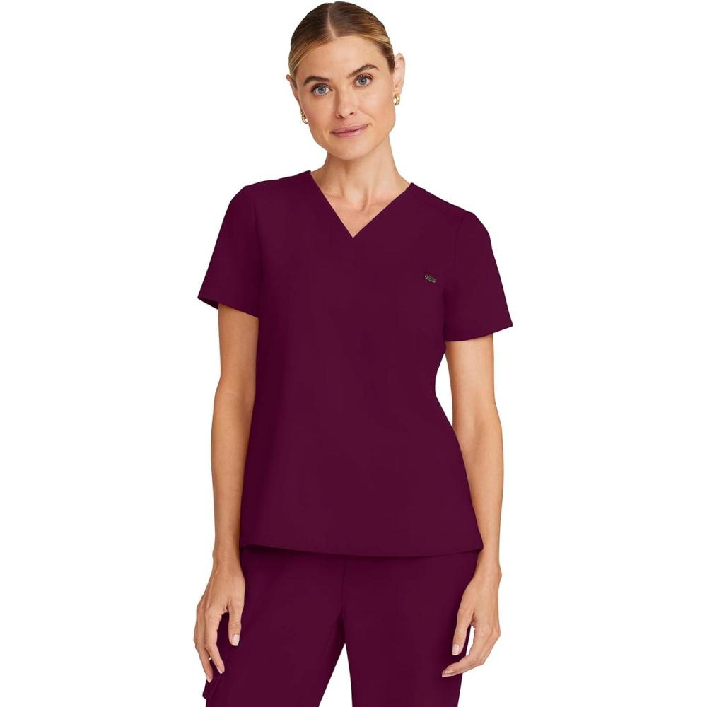 imageHealing Hands Womens Tops VNeck Scrub Top Tuckin with Welt Chest Pocket HH755Wine