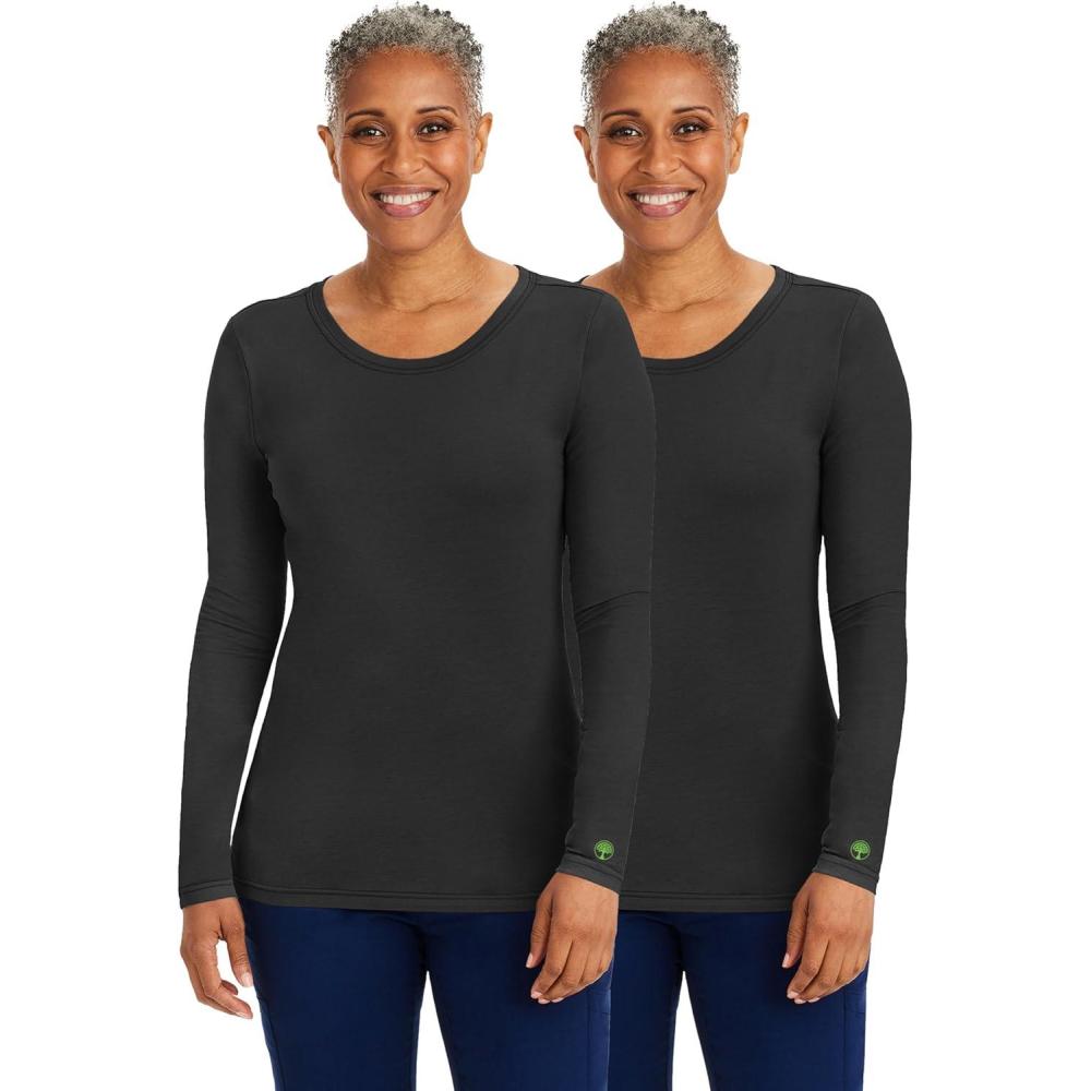 imageHealing Hands Womens Underscrub Soft Knit Melissa Longsleeve Scrub Tee with Breathable ampamp Easy Care Fabric 5047Black 2 Pack