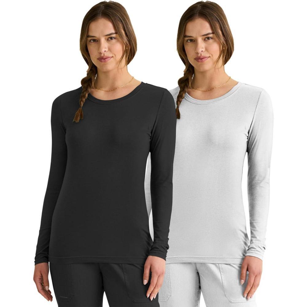 imageHealing Hands Womens Underscrub Soft Knit Melissa Longsleeve Scrub Tee with Breathable ampamp Easy Care Fabric 5047Black White 2 Pack