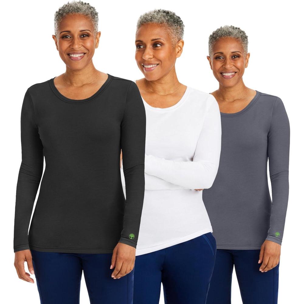 imageHealing Hands Womens Underscrub Soft Knit Melissa Longsleeve Scrub Tee with Breathable ampamp Easy Care Fabric 5047Black White Pewter 3 Pack