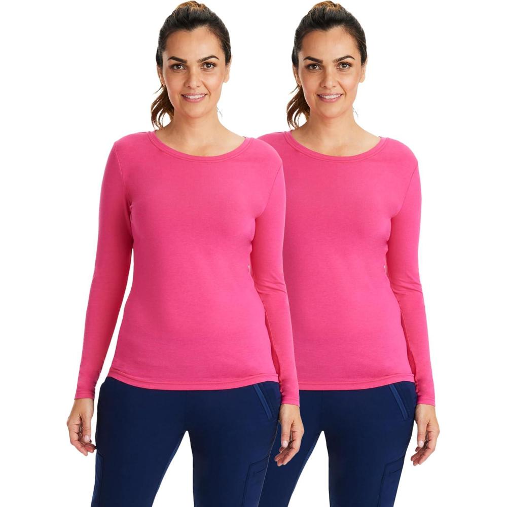 imageHealing Hands Womens Underscrub Soft Knit Melissa Longsleeve Scrub Tee with Breathable ampamp Easy Care Fabric 5047Carnation Pink 2 Pack