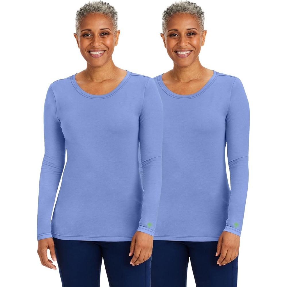 imageHealing Hands Womens Underscrub Soft Knit Melissa Longsleeve Scrub Tee with Breathable ampamp Easy Care Fabric 5047Ceil 2 Pack