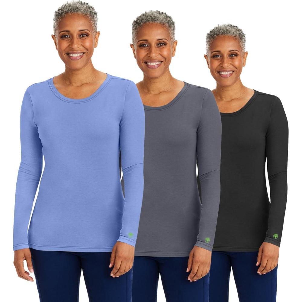 imageHealing Hands Womens Underscrub Soft Knit Melissa Longsleeve Scrub Tee with Breathable ampamp Easy Care Fabric 5047Ceil Pewter Black 3 Pack
