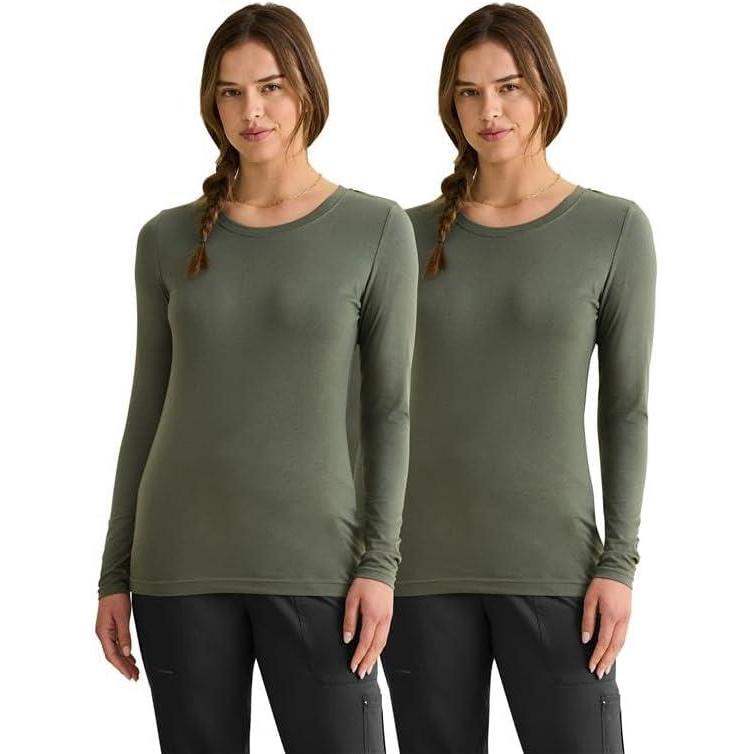 imageHealing Hands Womens Underscrub Soft Knit Melissa Longsleeve Scrub Tee with Breathable ampamp Easy Care Fabric 5047Olive 2 Pack