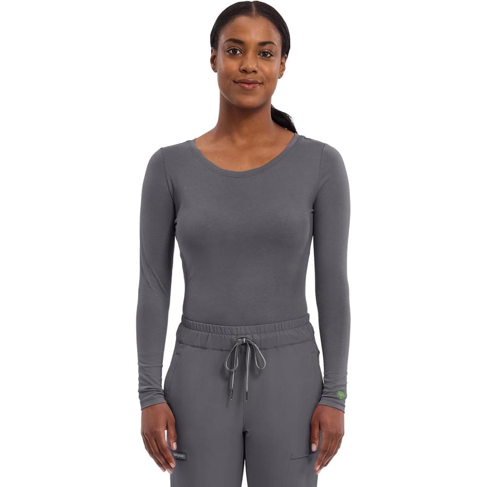imageHealing Hands Womens Underscrub Soft Knit Melissa Longsleeve Scrub Tee with Breathable ampamp Easy Care Fabric 5047Pewter