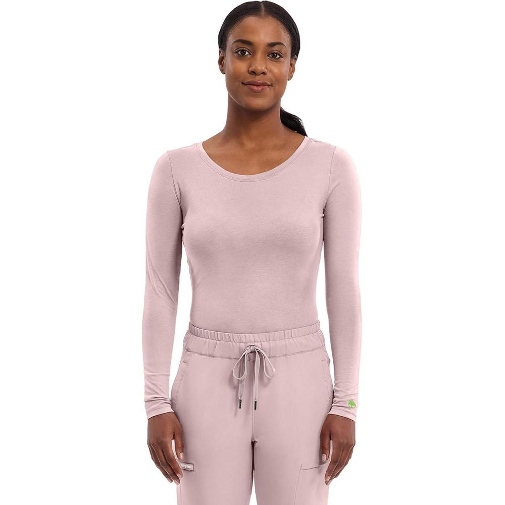imageHealing Hands Womens Underscrub Soft Knit Melissa Longsleeve Scrub Tee with Breathable ampamp Easy Care Fabric 5047Pink Pearl