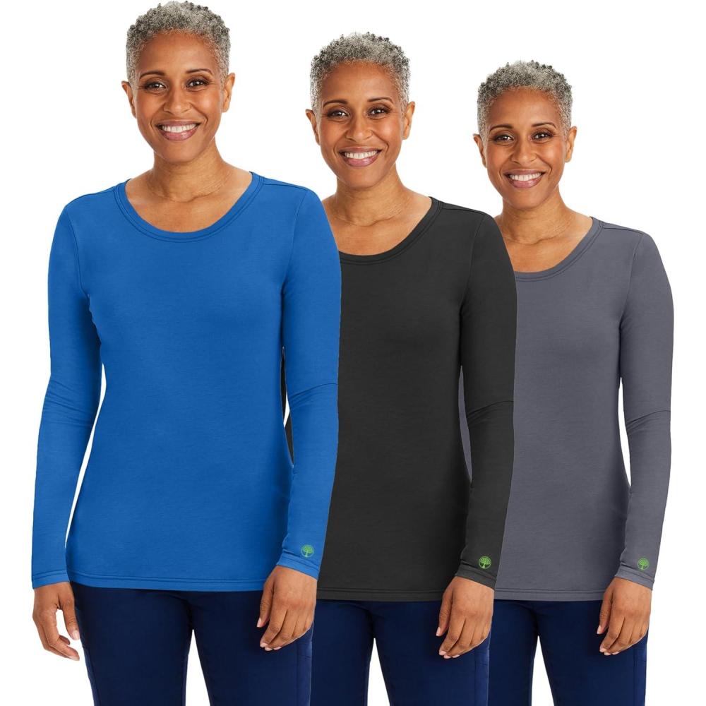 imageHealing Hands Womens Underscrub Soft Knit Melissa Longsleeve Scrub Tee with Breathable ampamp Easy Care Fabric 5047Royal  Black  Pewter  3 Pack