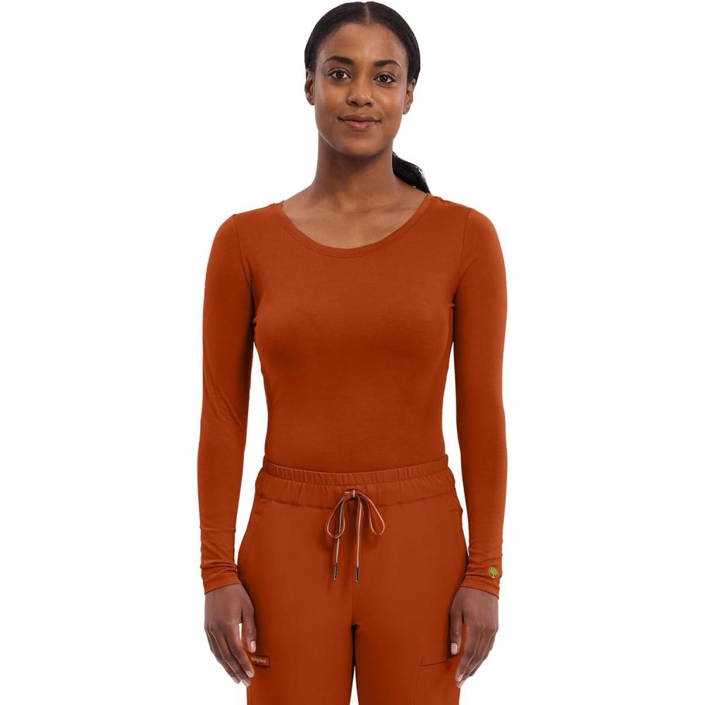 imageHealing Hands Womens Underscrub Soft Knit Melissa Longsleeve Scrub Tee with Breathable ampamp Easy Care Fabric 5047Warm Sunrise