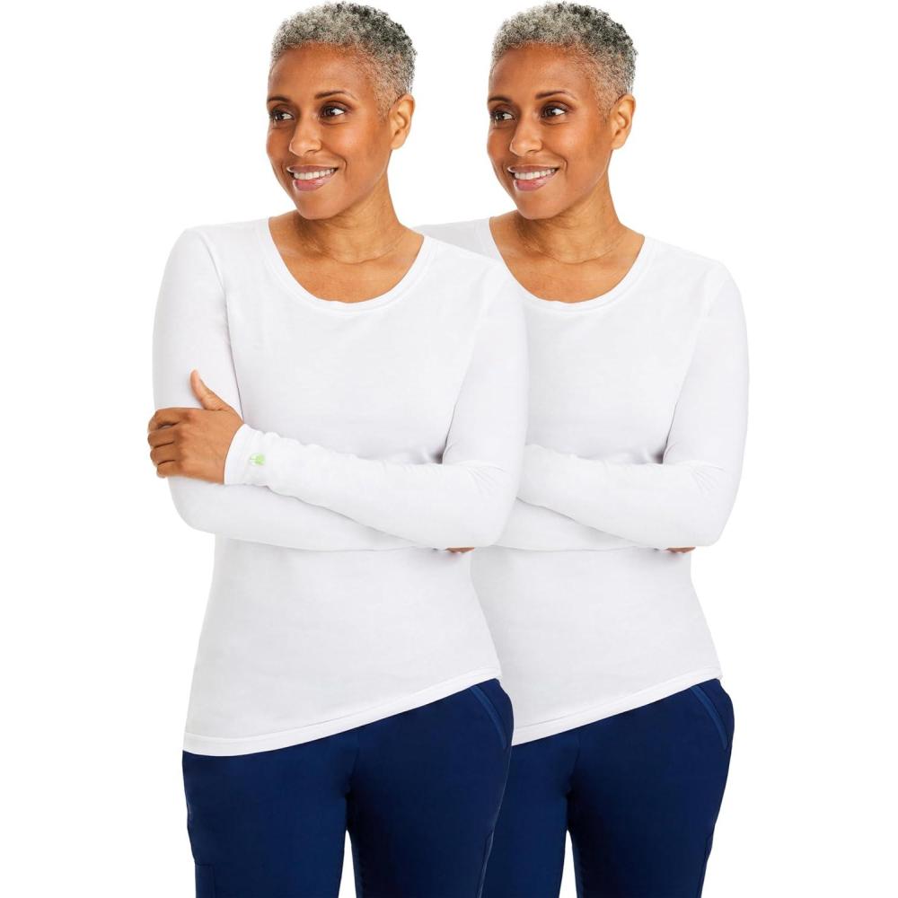 imageHealing Hands Womens Underscrub Soft Knit Melissa Longsleeve Scrub Tee with Breathable ampamp Easy Care Fabric 5047White  2 Pack