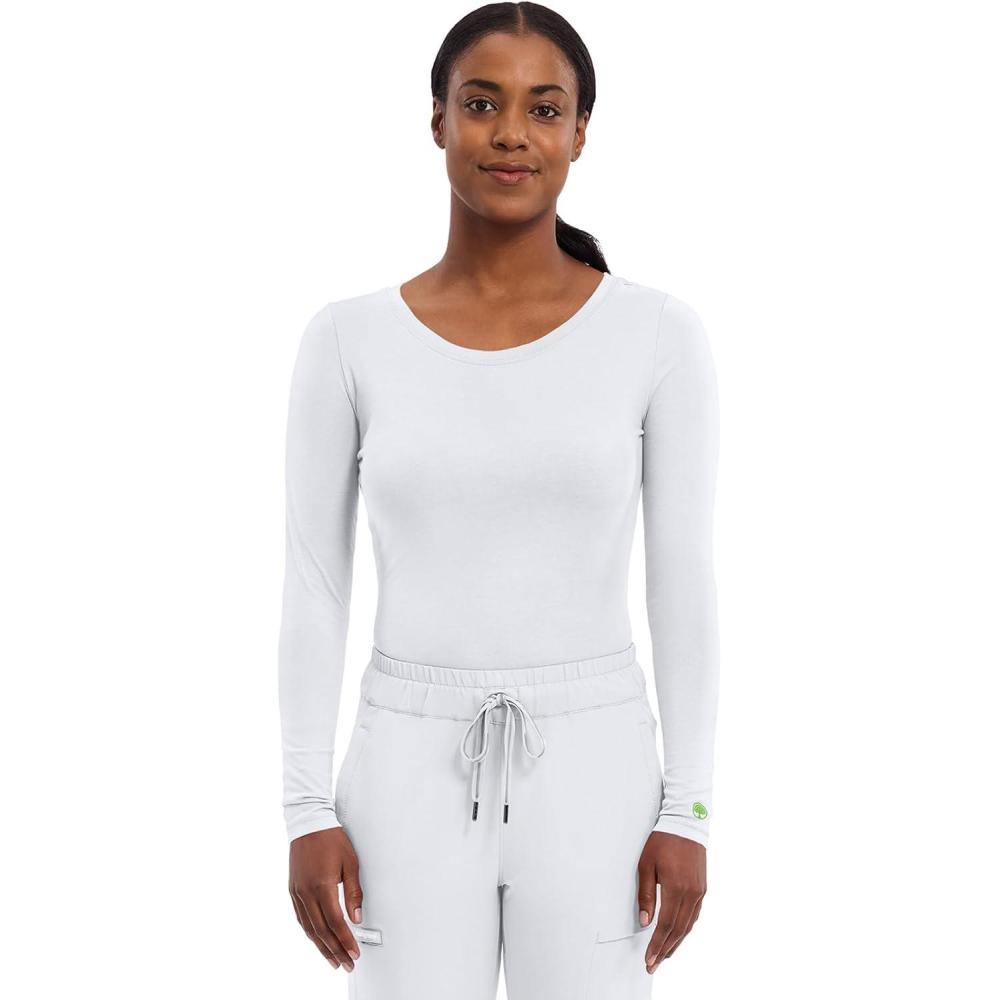 imageHealing Hands Womens Underscrub Soft Knit Melissa Longsleeve Scrub Tee with Breathable ampamp Easy Care Fabric 5047White