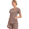 Healing Hands Women’s Scrub Top V-Neck with 2 Pockets, 2-Way Stretch, and Yoga Knit Side Panels for Slim Fit- 2245(Santa Fe Tan)