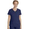 Healing Hands Women’s Scrub Top V-Neck with 2 Pockets, 2-Way Stretch, and Yoga Knit Side Panels for Slim Fit- 2245(Navy)