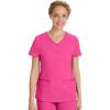 Healing Hands Women’s Scrub Top V-Neck with 2 Pockets, 2-Way Stretch, and Yoga Knit Side Panels for Slim Fit- 2245(Shocking Pink)