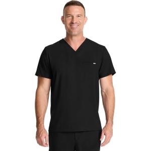 Healing Hands Mens Scrub Top V-Neck with 1 Pocket & 360° Stretch Fabric HH758(Black)