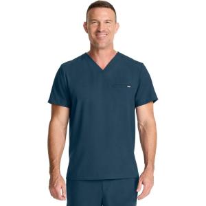 Healing Hands Mens Scrub Top V-Neck with 1 Pocket & 360° Stretch Fabric HH758(Caribbean Blue)