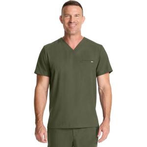 Healing Hands Mens Scrub Top V-Neck with 1 Pocket & 360° Stretch Fabric HH758(Olive)