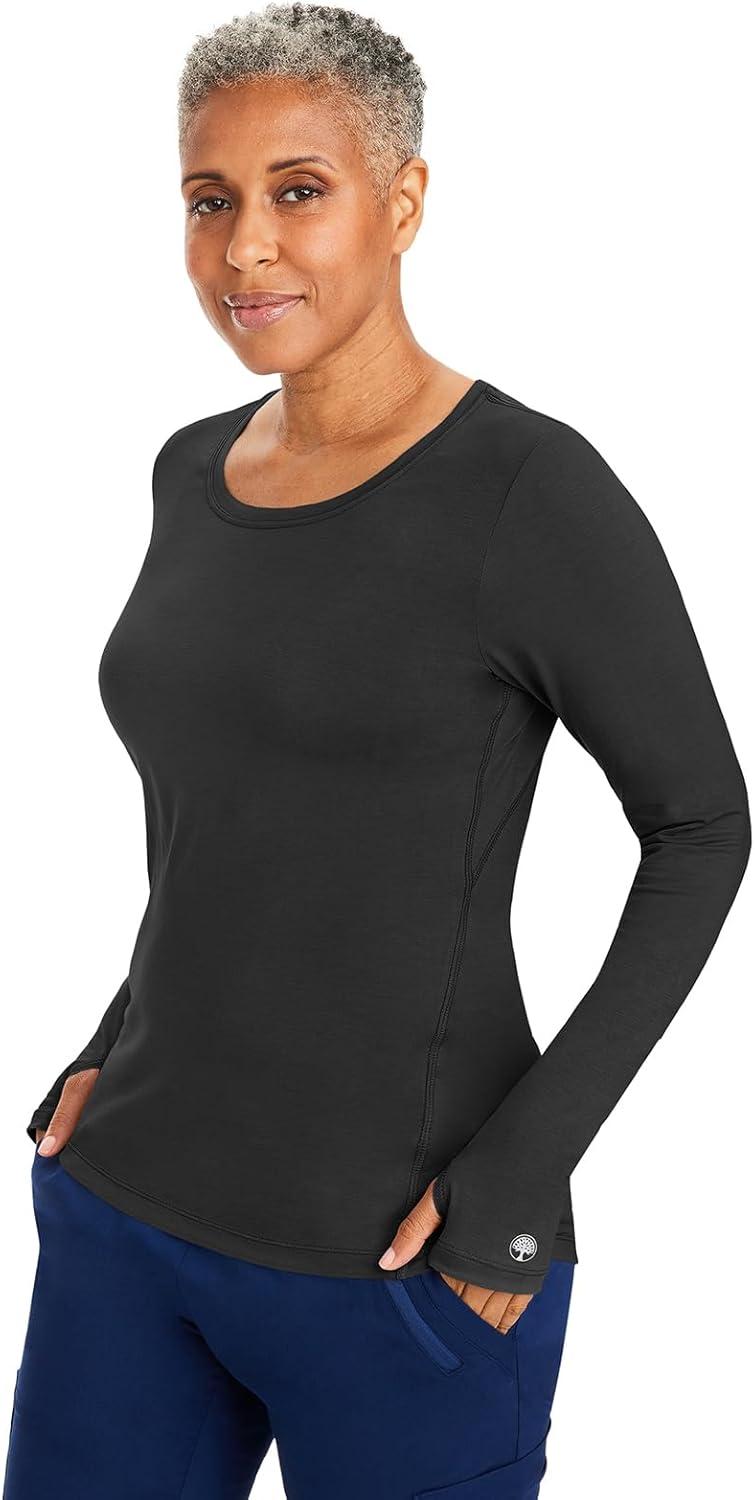 imageHealing Hands Mackenzie Womens Underscrub Long Sleeve Tee with Thumbholes Modern Fit Undershirt 5051Black White Navy 3 Pack