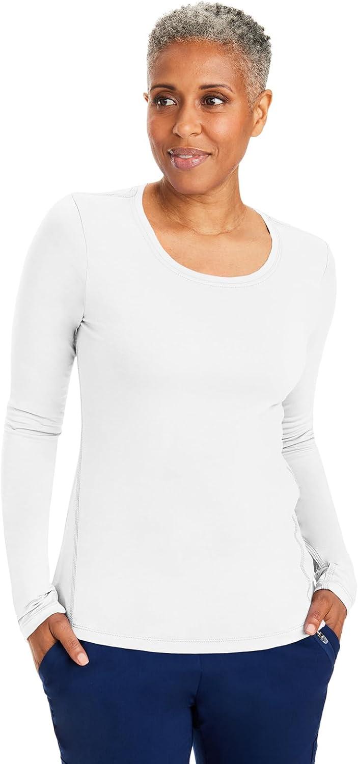 imageHealing Hands Mackenzie Womens Underscrub Long Sleeve Tee with Thumbholes Modern Fit Undershirt 5051Black White Navy 3 Pack